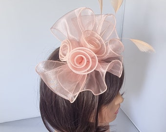 Peach Colour Fascinator With Flower Headband and Clip Wedding Hat,Royal Ascot Ladies Day