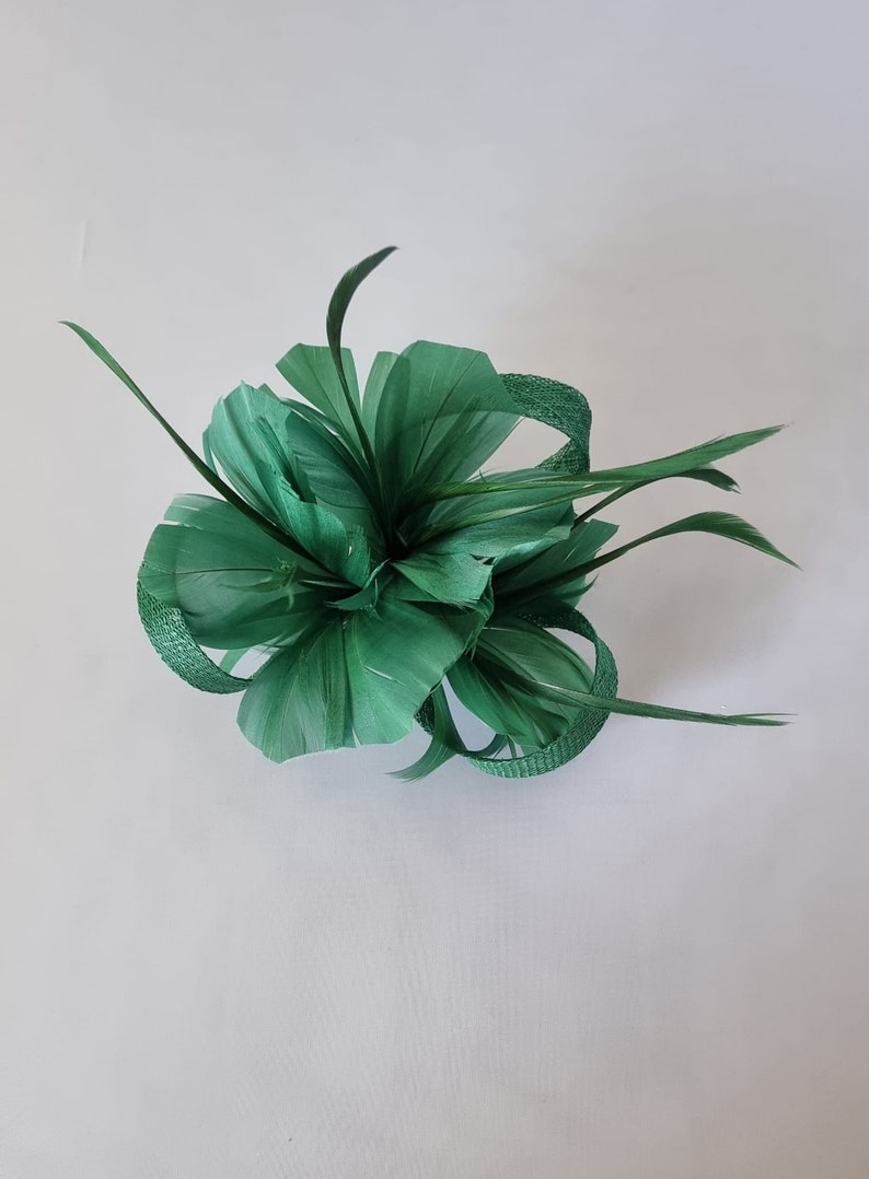 New Forest Green Colour Small size Fascinator with clip For wedding day ,Womens Day image 2