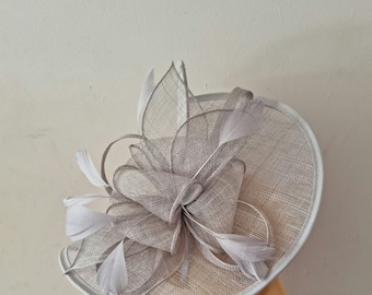 Light Grey ,Grey Colour Large Fascinator With Flower Headband and Clip Wedding Hat,Royal Ascot Ladies Day