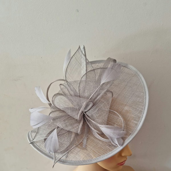 Light Grey ,Grey Colour Large Fascinator With Flower Headband and Clip Wedding Hat,Royal Ascot Ladies Day