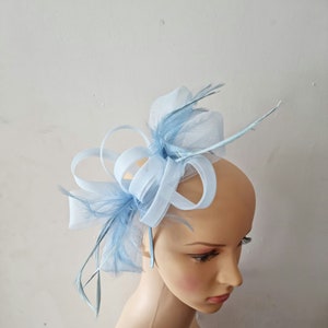Baby Blue,Light Blue ,Pale Blue Fascinator With Flower Headband and Clip Wedding Hat,Royal Ascot Ladies Day Small size image 3