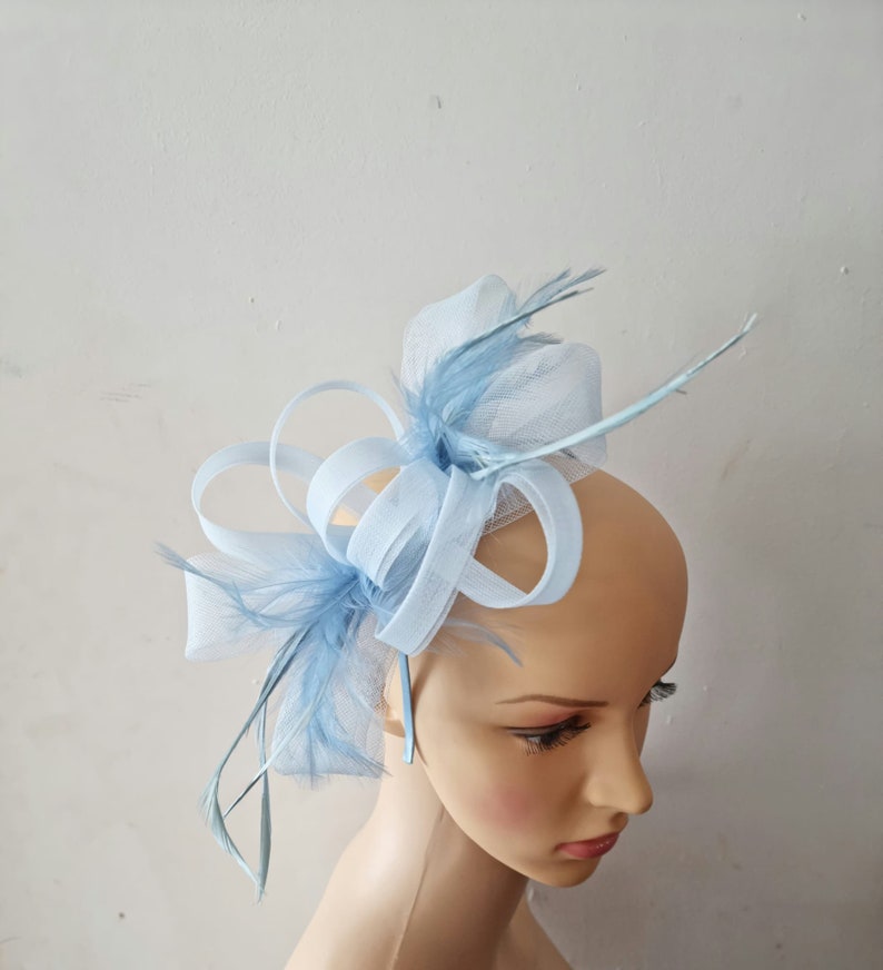 Baby Blue,Light Blue ,Pale Blue Fascinator With Flower Headband and Clip Wedding Hat,Royal Ascot Ladies Day Small size image 3