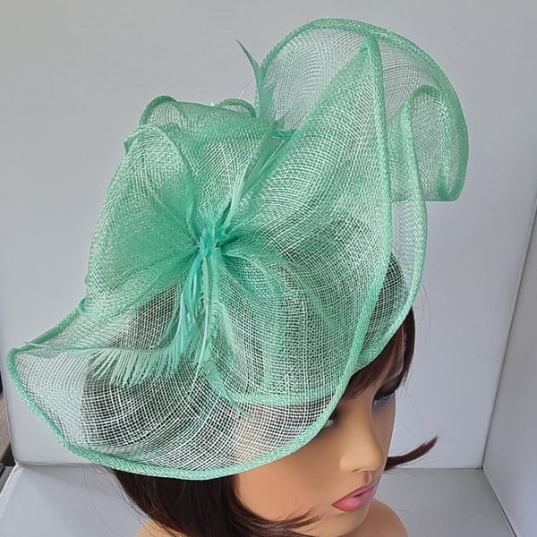 Mint Green Fascinator With Flower Headband and Clip Wedding Hat,Royal Ascot Ladies Day