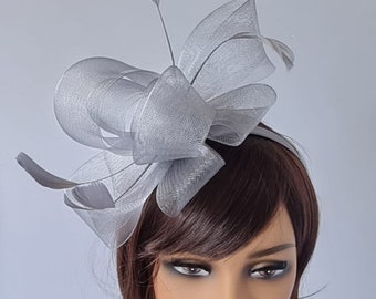 Silver Colour Fascinator With Flower Headband and Clip Wedding Hat,Royal Ascot Ladies Day