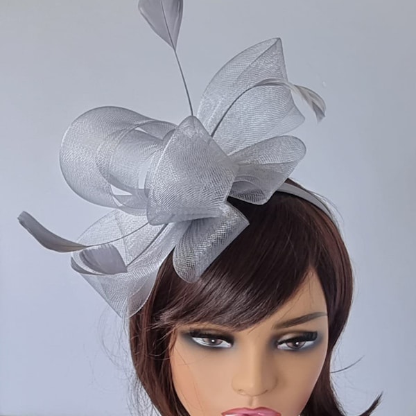 Silver Colour Fascinator With Flower Headband and Clip Wedding Hat,Royal Ascot Ladies Day