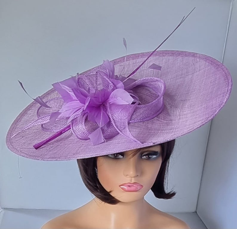 Lilac Purple ,Light Purple Colour Large Fascinator With Flower Headband Wedding Hat,Royal Ascot Ladies Day image 3