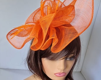 Orange Fascinator With Flower Headband and Clip Wedding Hat,Royal Ascot Ladies Day