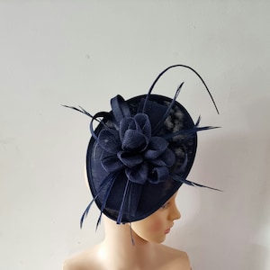 Navy Blue Fascinator With Flower Headband and Clip Wedding Hat,Royal Ascot Ladies Day