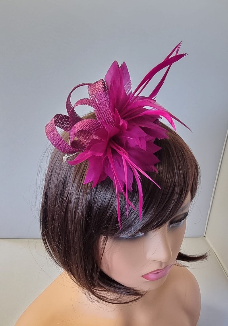 New Magenta Colour Small size Fascinator with clip For wedding day ,Womens Day image 1