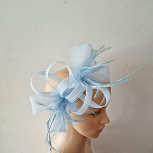 Baby Blue,Light Blue ,Pale Blue Fascinator With Flower Headband and Clip Wedding Hat,Royal Ascot Ladies Day Small size image 1