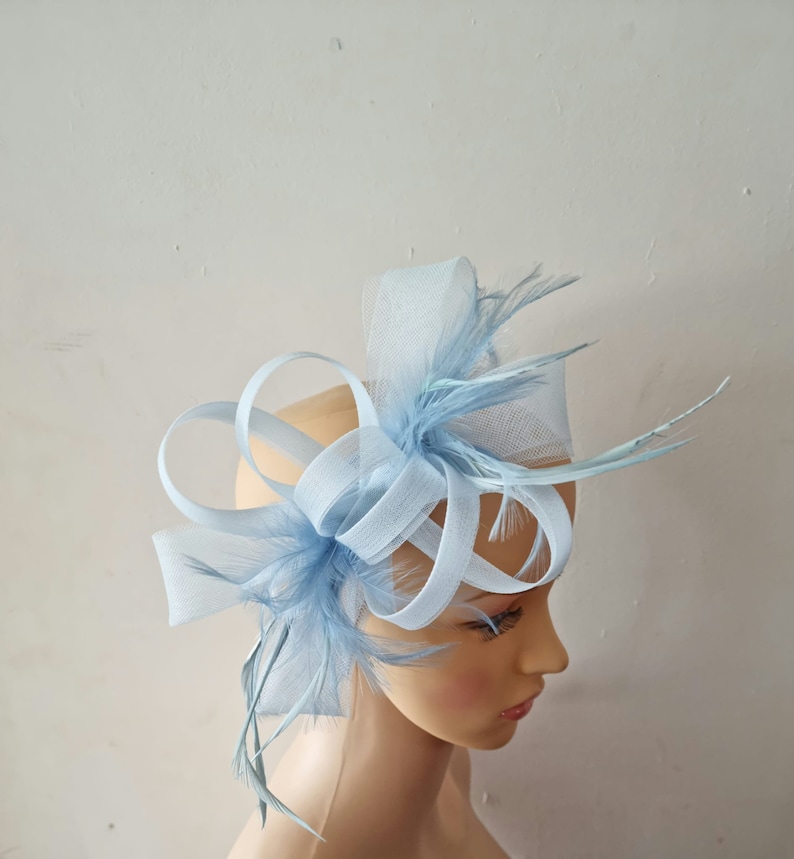 Baby Blue,Light Blue ,Pale Blue Fascinator With Flower Headband and Clip Wedding Hat,Royal Ascot Ladies Day Small size image 1