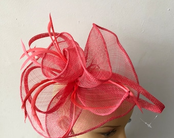 Coral Pink Fascinator With Flower Headband and Clip Wedding Hat,Royal Ascot Ladies Day