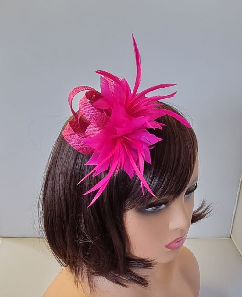 New Hot Pink Colour Small size Fascinator with clip For wedding day ,Womens Day image 3