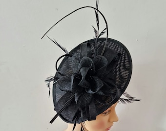 Black Fascinator With Flower Headband and Clip Wedding Hat,Royal Ascot Ladies Day