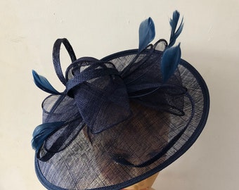 Navy Blue Colour Large Fascinator With Flower Headband and Clip Wedding Hat,Royal Ascot Ladies Day