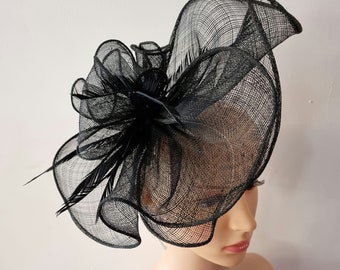 Fascinator nero con fascia per capelli e cappello da sposa con clip, Royal Ascot Ladies Day