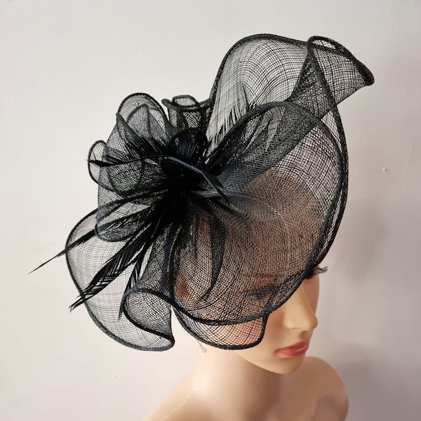 Black Fascinator With Flower Headband and Clip Wedding Hat,Royal Ascot Ladies Day