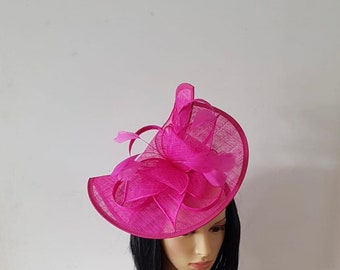 Hot Pink Colour Fascinator With Flower ,Veil Headband and Clip Wedding Hat,Royal Ascot Ladies Day