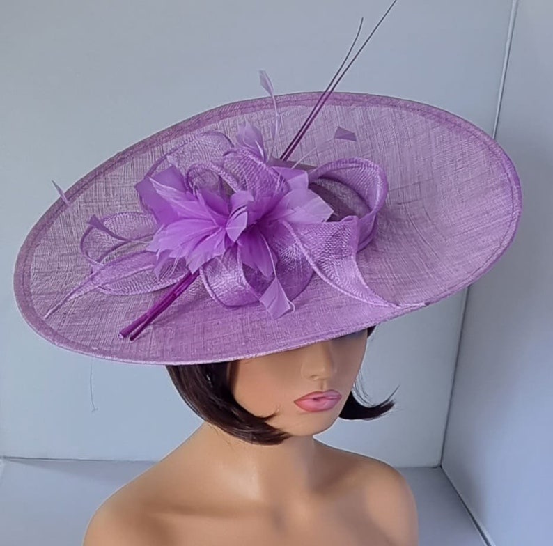 Lilac Purple ,Light Purple Colour Large Fascinator With Flower Headband Wedding Hat,Royal Ascot Ladies Day image 2