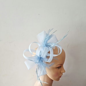 Baby Blue,Light Blue ,Pale Blue Fascinator With Flower Headband and Clip Wedding Hat,Royal Ascot Ladies Day Small size image 2