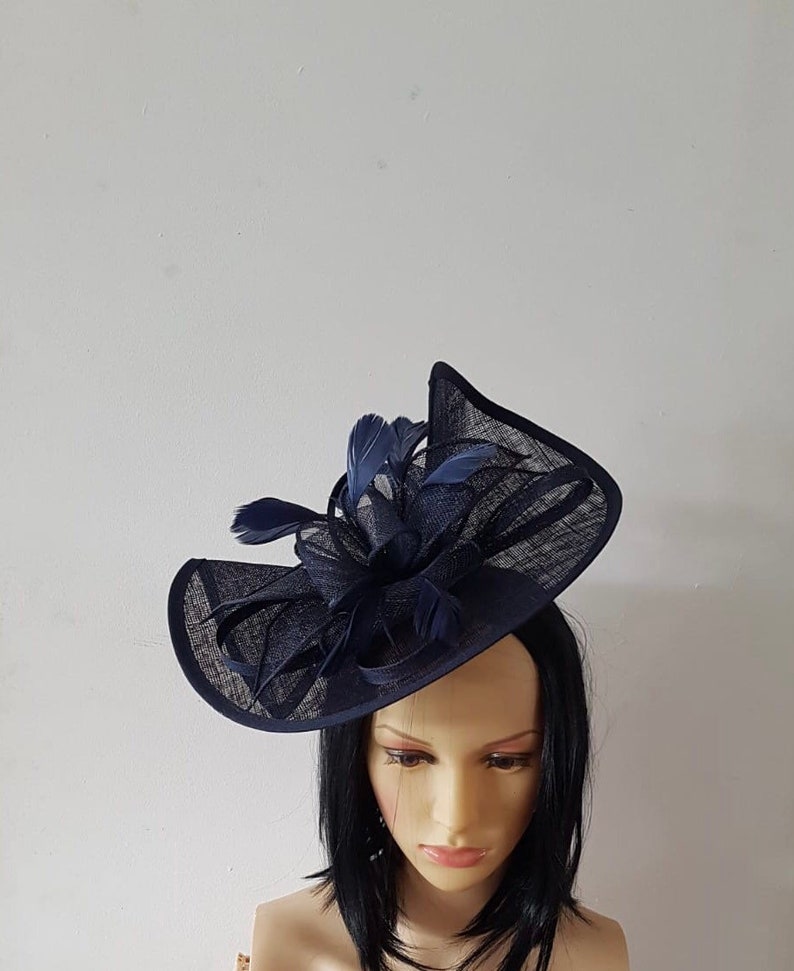 Navy Blue Fascinator With Flower Headband and Clip Wedding Hat,Royal Ascot Ladies Day image 4