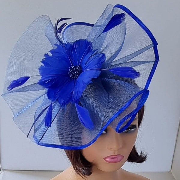 Royal Blue,Blue Colour Fascinator With Flower and Headband with Clip Wedding Hat,Royal Ascot Ladies Day