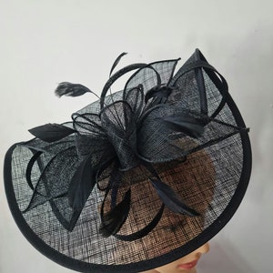 Black Fascinator With Flower Headband and Clip Wedding Hat,Royal Ascot Ladies Day image 1