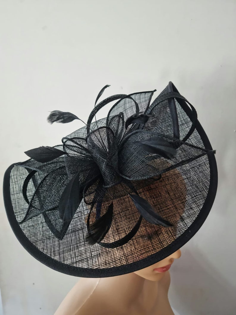 Black Fascinator With Flower Headband and Clip Wedding Hat,Royal Ascot Ladies Day image 1