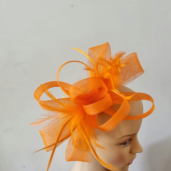 Orange Fascinator With Flower Headband and Clip Wedding Hat,Royal Ascot Ladies Day - Small Size