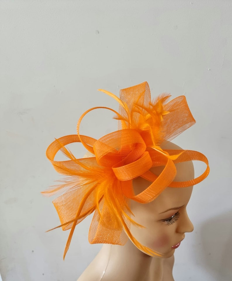 Orange Fascinator With Flower Headband and Clip Wedding Hat,Royal Ascot Ladies Day Small Size image 1