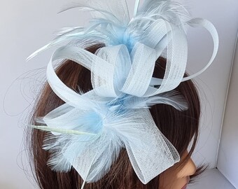 Baby Blue,Light Blue ,Pale Blue Fascinator With Flower Headband and Clip Wedding Hat,Royal Ascot Ladies Day - Small size