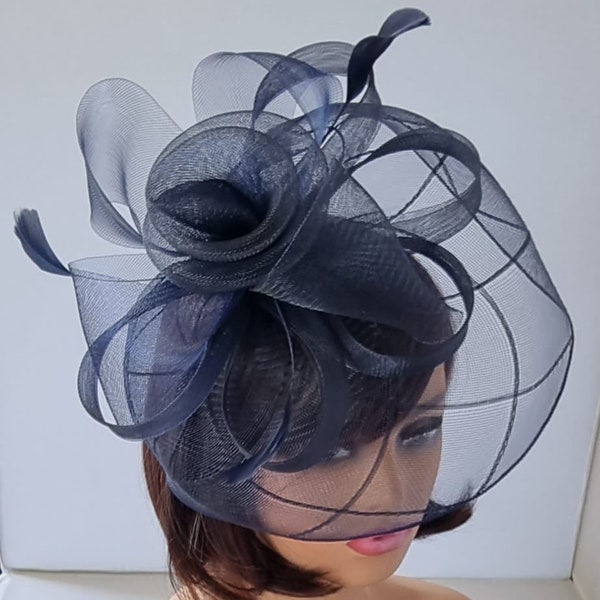 Navy Blue Colour Fascinator With Flower Headband and Clip Wedding Hat,Royal Ascot Ladies Day
