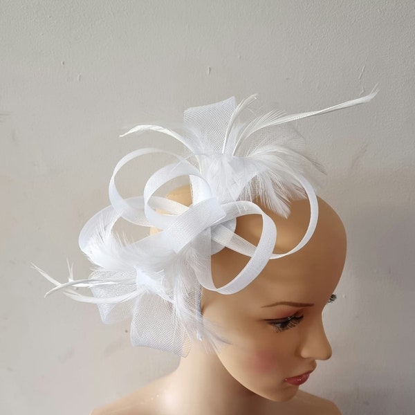 White Fascinator With Flower Headband and Clip Wedding Hat,Royal Ascot Ladies Day