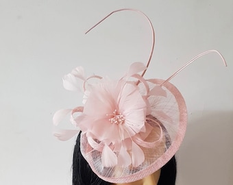 Light Pink Fascinator With Flower and Veil Headband and Clip Wedding Hat,Royal Ascot Ladies Day