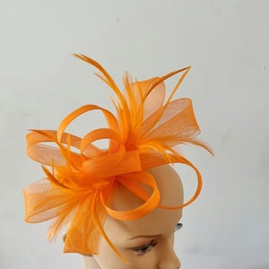 Orange Fascinator With Flower Headband and Clip Wedding Hat,Royal Ascot Ladies Day Small Size image 2