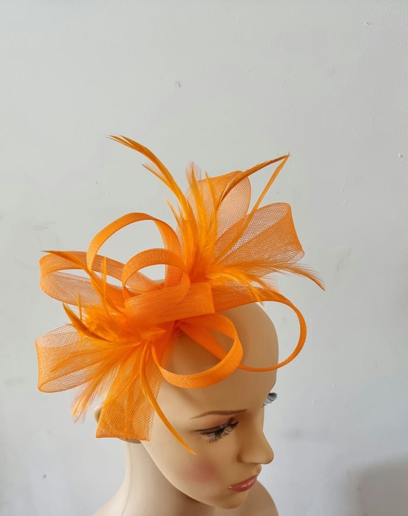 Orange Fascinator With Flower Headband and Clip Wedding Hat,Royal Ascot Ladies Day Small Size image 2