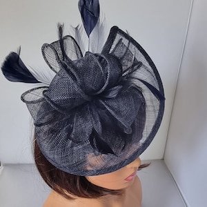 Navy Blue Color Fascinator With Flower Headband and Clip Wedding Hat,Royal Ascot Ladies Day
