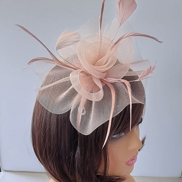 Altrosa, rosa Fascinator mit Blume mit Stirnband Hochzeitshut, Royal Ascot Ladies Day kleine Größe