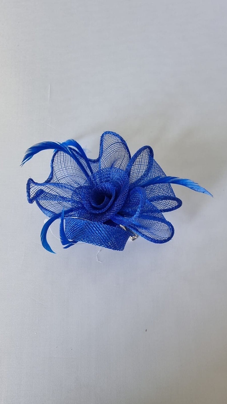 New Royal Blue Colour Small Fascinator With Flower Clip Wedding,Royal Ascot Ladies Day image 2