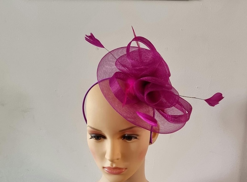 Magenta Color Fascinator With Flower Headband and Clip Wedding Hat,Royal Ascot Ladies Day zdjęcie 4