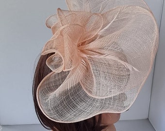 Nuevo tocado de color rosa pálido, rosa claro con diadema de flores y sombrero de boda con clip, Royal Ascot Ladies Day