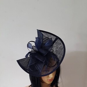 Navy Blue Fascinator With Flower Headband and Clip Wedding Hat,Royal Ascot Ladies Day image 2