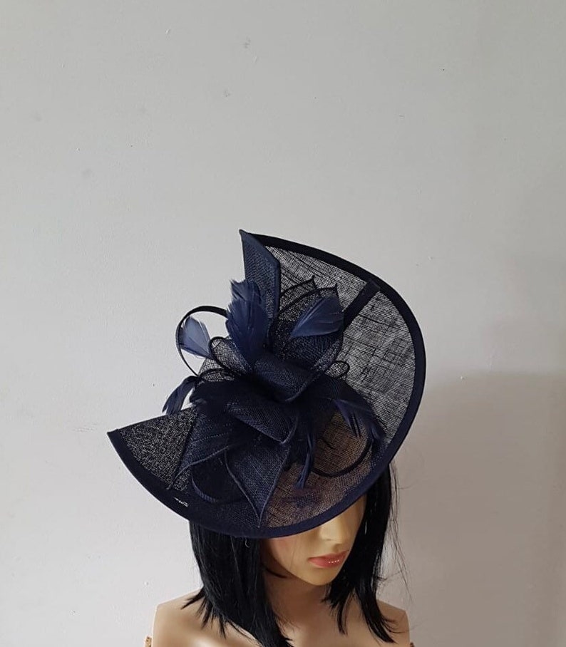 Navy Blue Fascinator With Flower Headband and Clip Wedding Hat,Royal Ascot Ladies Day image 2