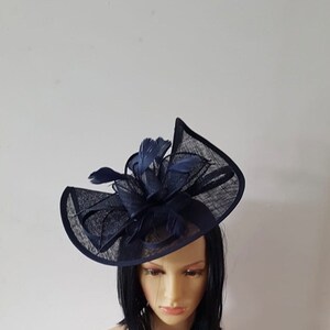 Navy Blue Fascinator With Flower Headband and Clip Wedding Hat,Royal Ascot Ladies Day image 3