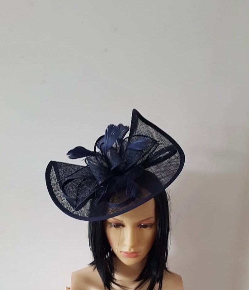 Navy Blue Fascinator With Flower Headband and Clip Wedding Hat,Royal Ascot Ladies Day image 3