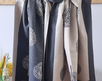 Bufanda pashmina gruesa con estampado de árbol de la vida de morera suave para mujer beige y gris regalo de Navidad