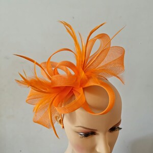 Orange Fascinator With Flower Headband and Clip Wedding Hat,Royal Ascot Ladies Day Small Size image 3