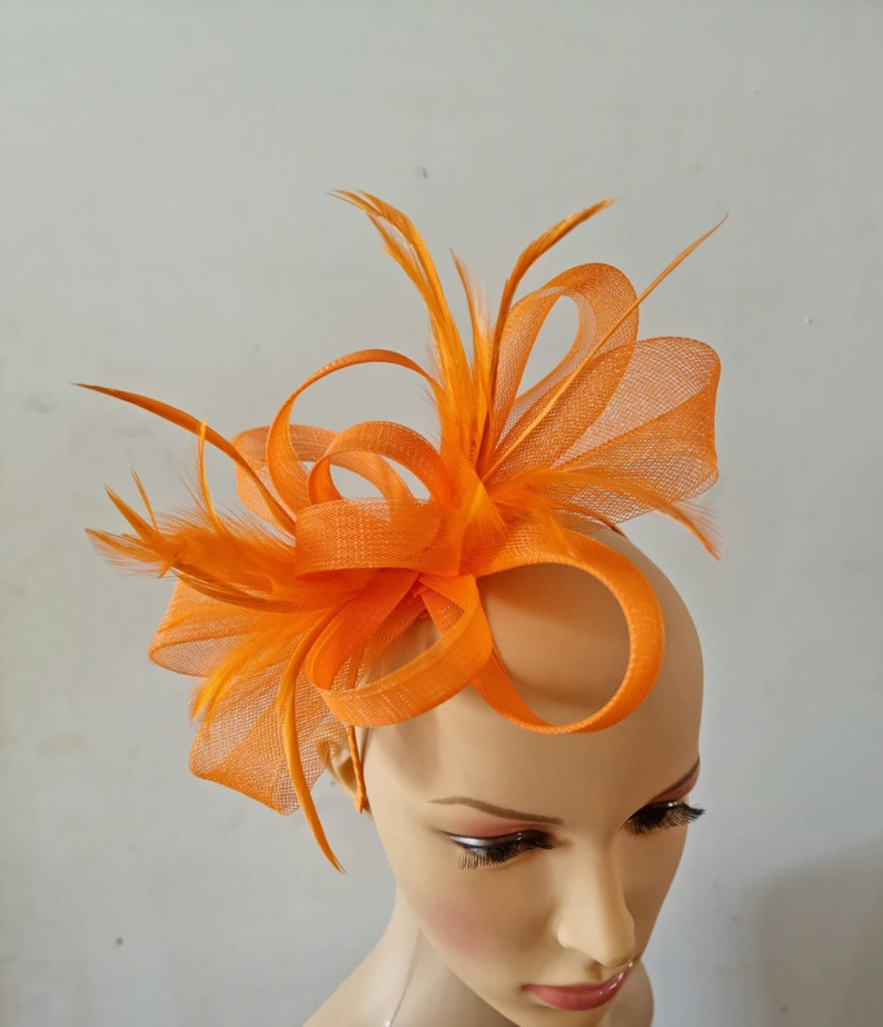 Orange Fascinator With Flower Headband and Clip Wedding Hat,Royal Ascot Ladies Day Small Size image 3