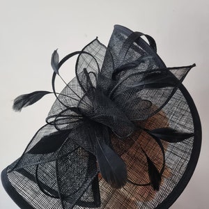 Black Fascinator With Flower Headband and Clip Wedding Hat,Royal Ascot Ladies Day image 2