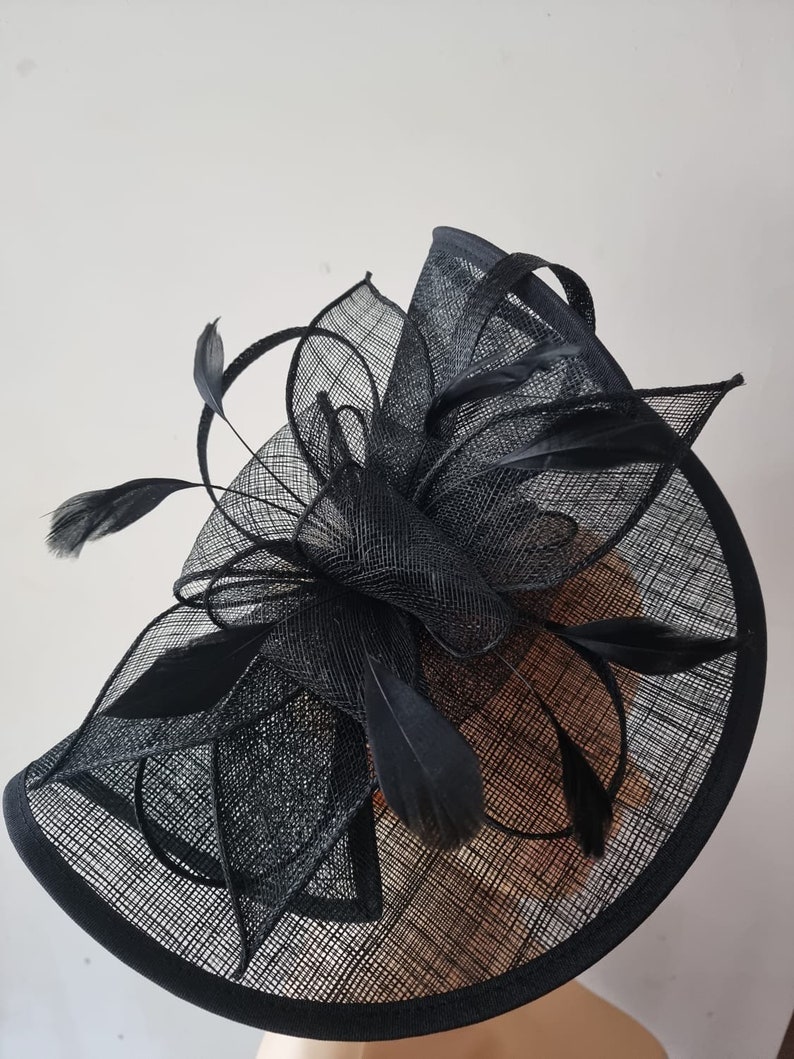 Black Fascinator With Flower Headband and Clip Wedding Hat,Royal Ascot Ladies Day image 2